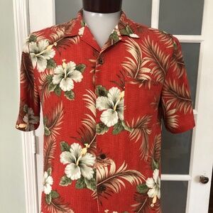 Caribbean Joe Let Go Men's Large Hawaiian Casual Shirt Hibiscus Palm Leaves